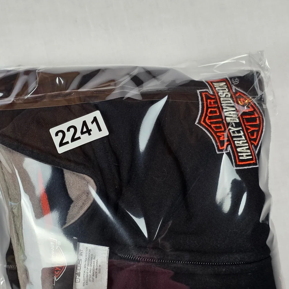VTG Harley-Davidson Racing Full Zip Sweatshirt Mens Med Black Orange Patches Y2K